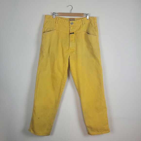 Vintage Marithe Francois Girbaud Jeans Mens 38x31 Yellow Straight Leg 90s WORN - Picture 1 of 14
